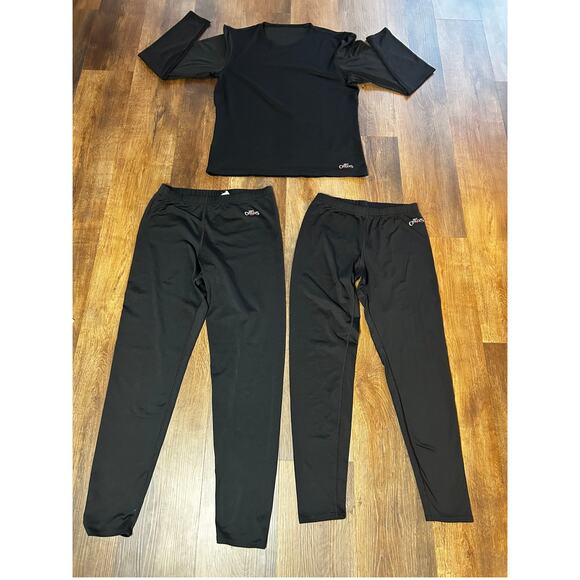 HOT CHILLYS Black Men's Base Layer Top & 2 Bottoms Thermal Underwear Set - Picture 1 of 9